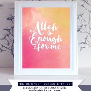 Pink Islamic wall art Prints printable download, nursery, Allah is enough for me, islamic wall art download,  islamic home decor, gold foil
