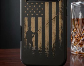 Fishing American Flag Phone Case | Patriotic Fisherman Gift, USA Flag iPhone Samsung Case, Outdoor Angler Gift for Dad Men