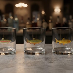 Brook Trout Whiskey Glass - Fly fishing Gift for Him, Fish Rocks Glass, Angler Barware, Fisherman Gift, Wildlife Glassware