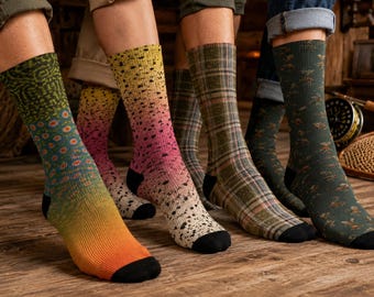Fly Fishing Socks for Men | Trout Socks | Groomsmen Gifts, Fisherman Gift, Fishing Bachelor Party Favor, Christmas Stocking Stuffer for Him