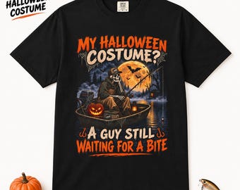 Halloween Fishing Shirt for Men | Funny Skeleton Fisherman Tee | Lazy Halloween Costume | Fishing Gift for Dad | Comfort Colors Shirt