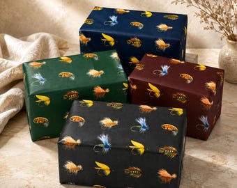 Fly Fishing Wrapping Paper | Angler Gift Wrap for Fisherman | Trout Fly Pattern Paper | Fishing Gift Wrap Glossy