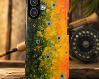 Trout Fishing Phone Case | MagSafe Compatible Tough iPhone Case | Fly Fishing Gift for Men | Angler Fisherman Gift | Trout Pattern Cover