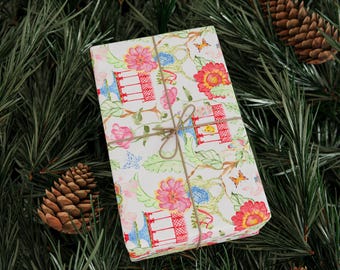 Chinoiserie Gift Wrap Paper | Floral Garden Wrapping Paper | Grandmillennial Style Gift Wrap | Colorful Holiday Birthday Present Wrap