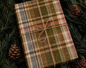 Trout Wrapping Paper for Fisherman Gift | Fishing Gift Wrap, Fly Fishing Christmas Paper, Rustic Plaid Gift Wrap for Angler