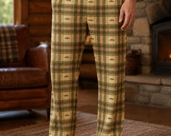 Trout Pajama Pants | Fishing Pajama Pants for Men & Women | Fisherman Loungewear | Plaid Fish Pajamas | Cabin Lake House PJs