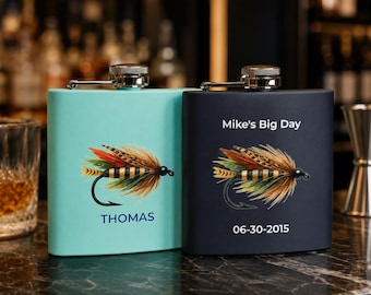 Petaca de pesca personalizada para hombre, regalo personalizado para pescador, regalo de pesca con mosca para papá, petaca para pescador, regalo para padrinos de boda, regalo para aventuras al aire libre