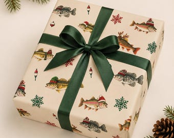 Fishing Christmas Wrapping Paper | Trout Gift Wrap for Fisherman | Rustic Holiday Fish Wrapping Paper | Angler Christmas Gift Wrap for Dad