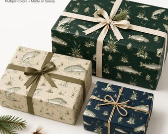 Trout Wrapping Paper | Fly Fishing Gift Wrap for Anglers | Vintage Fish Pattern | Fisherman Dad Birthday Christmas Gift Paper Roll