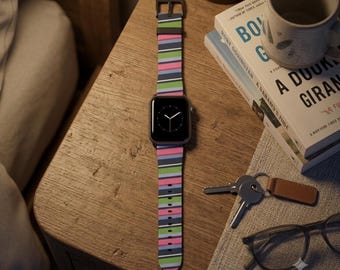 Striped Apple Watch Band for Women | Colorful Apple Watch Strap | Pink Green Watch Band | Cute Smartwatch Accessory