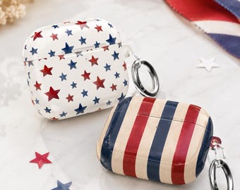 American Pride AirPods Case | Patriotic USA Earbud Case with Carabiner, Stars and Stripes 4th of July Gift | Americana Stipes AirPod case