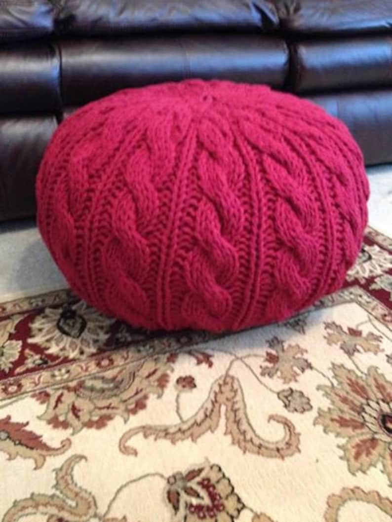 Made to Order Nursery Pouf Cable and Rib Knit Pouf Ottoman Pouf Shell Knit Pouf Shell