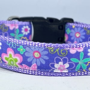 Dog Collar and Leash (sold separately) Butterfly, adjustable, sizes Mini-XL. Purple, Floral.
