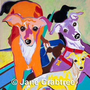 Pintura abstrata de um cão galgo: arte acrílica colorida sobre tela (36x24)