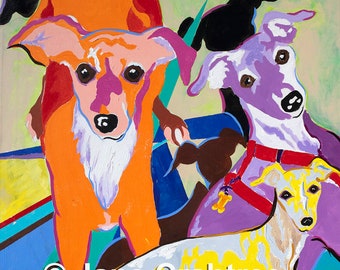 Acrylgemälde, Hundemalerei, Windhundhunde, Hunde auf Leinwand, original Gemälde von Hunden, abstraktes Gemälde von Hunden auf Leinwand,