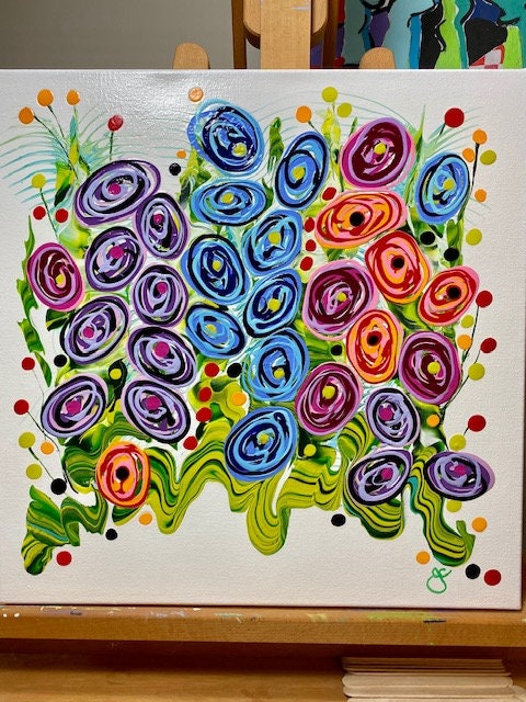 Jellybean Flowers An Original abstract acrylic floral painting