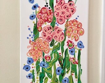 Peachy Keen  Hydrangea Original Fluid  Acrylic Painting, Jane Crabtree