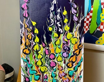 Night Garden, An Original Abstract Floral Fluid Acrylic Pour Painting.