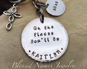 Oh the Places You'll Go necklace or keychain, Graduation gift, Retirement gift, custom, Dr.Suess, Stainless steel