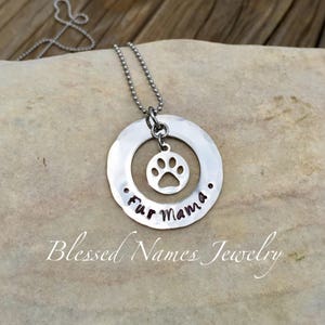 Pet loss necklace, dog mom necklace, stainless steel, fur mama, personalize, custom, dog jewelry, memory paw print jewelry paw print