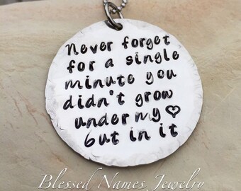 Adoption Necklace, Never forget for a single minute you didn't grow under my heart but in it necklace