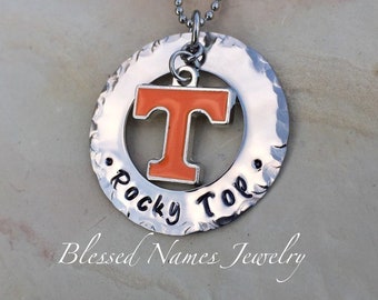 Rocky Top necklace, Tennessee necklace, UT football, Volunteer, Go Vols, hand stamped, Go big orange, football, Knoxville