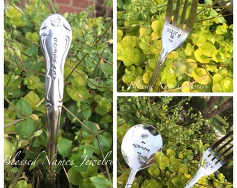 Silverware garden markers, herb garden markers, hand stamped stainless steel, silverware, custom spoon