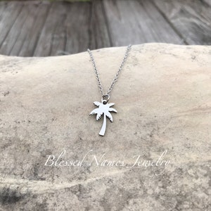 Palm tree necklace, Palm Tree, stainless steel, simple, beach necklace