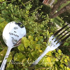 Silverware garden markers, herb garden markers, hand stamped stainless steel, silverware, custom spoon spoon