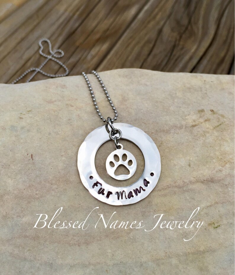 Pet loss necklace, dog mom necklace, stainless steel, fur mama, personalize, custom, dog jewelry, memory paw print jewelry paw print