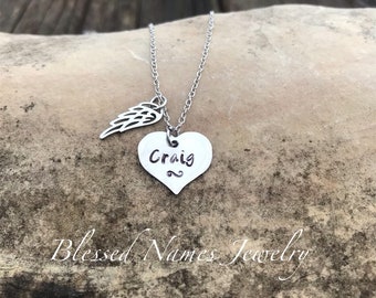 Personalized memory necklace with angel wing, Miscarriage, grievance gift, angel wing charm, bereavement