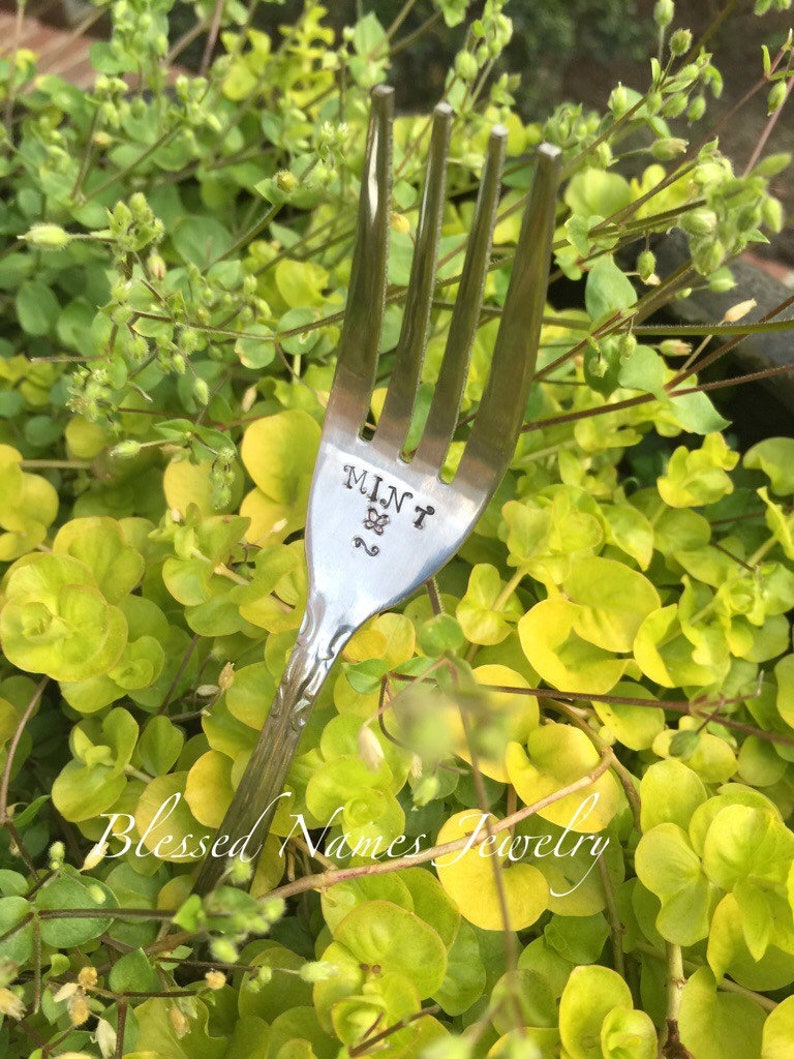 Silverware garden markers, herb garden markers, hand stamped stainless steel, silverware, custom spoon fork