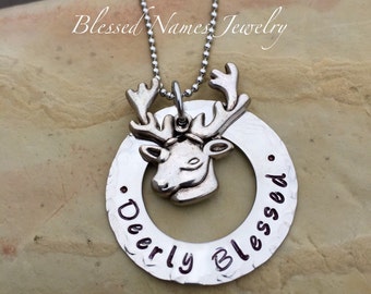 Deerly Blessed Necklace, Oh Deer Necklace and simple deer charm necklace, antler jewelry