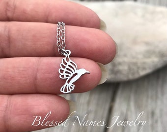 Hummingbird necklace, solid stainless steel, bird necklace, dainty hummingbird jewelry