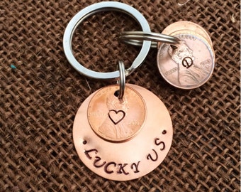 Father, Grandfather custom keychain, dates on pennies match children’s birth year, you choose charm in middle