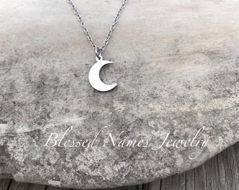 I Love You to the Moon and Back necklace, hand stamped, stainless steel, mom, grandmother, moon and back, personalize, moon necklace