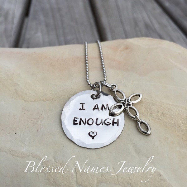 I Am Enough necklace, cross necklace, affirmation necklace, graduation gift, stainless steel