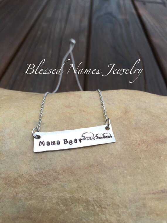 AbbyAbbie Mama and Baby Bear Bar Necklace Stainless Steel Gift for Family AbbyAbbie Mama and Baby Bear Bar Necklace Stainless Steel Gift for Family