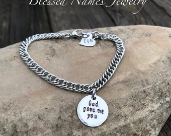 God gave me you bracelet with initials heart charm, or choose she laughs bracelet -Proverbs 31, or I love you most bracelet