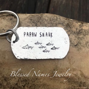 Daddy Shark keychain, Papaw custom keychain, Grandpa gift, personalized Fathers Day keychain Shark Stamps