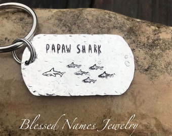 Daddy Shark keychain, Papaw custom keychain, Grandpa gift, personalized Father’s Day keychain