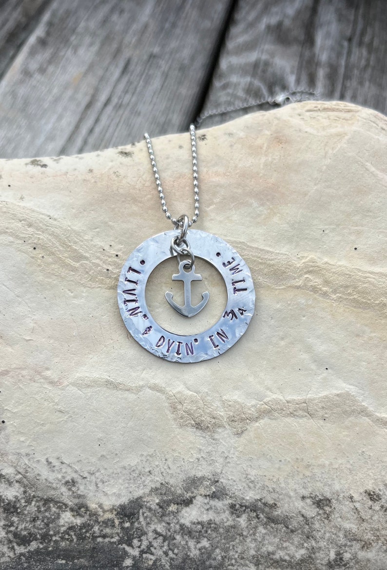 Jimmy Buffett necklace, Living and dying in 3/4 time, birthday gift, pirate, parrothead, three quarter time Anchor