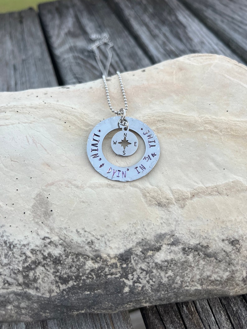 Jimmy Buffett necklace, Living and dying in 3/4 time, birthday gift, pirate, parrothead, three quarter time Compass