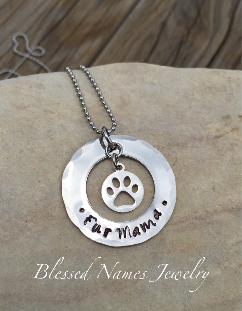 Pet loss necklace, dog mom necklace, stainless steel, fur mama, personalize, custom, dog jewelry, memory paw print jewelry image 3