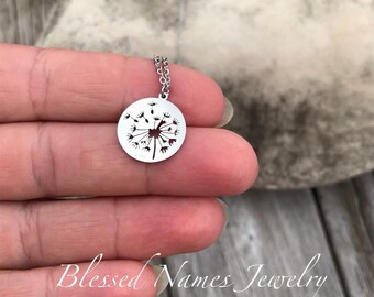 Dainty Dandelion necklace, dandelion charm, stainless steel, simple, flower necklace