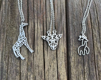 Giraffe necklace, stainless steel, giraffe head charm