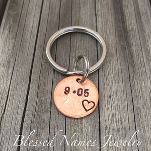 Custom, hand stamped, penny, keychain, Graduation, Anniversary, Lucky us penny, Personalized penny, graduation penny, you choose year