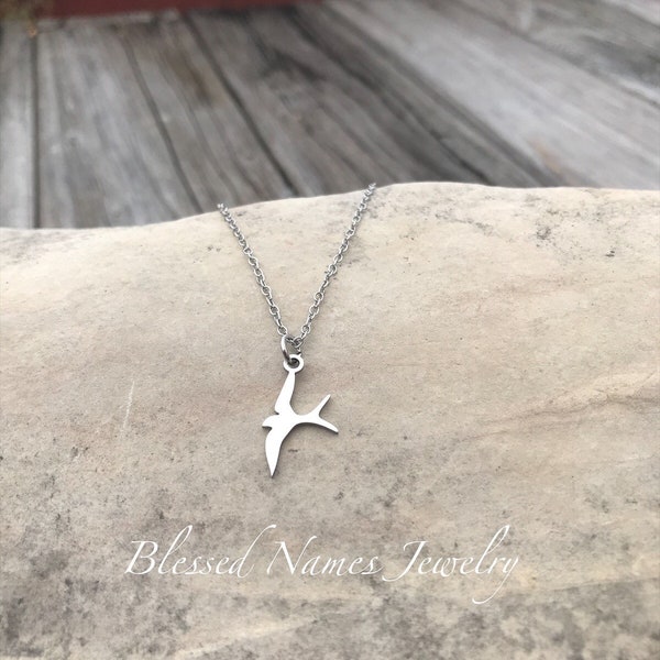 Sparrow necklace, dainty, solid stainless steel, bird necklace, sparrow jewelry