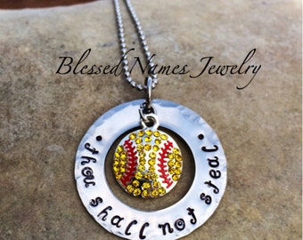 Softball necklace, catcher’s gift, thou shall not steal, thou shalt not steal necklace