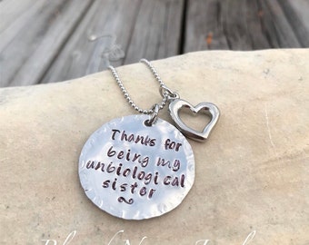 Thanks for being my unbiological sister necklace, best friend gift, adoption necklace